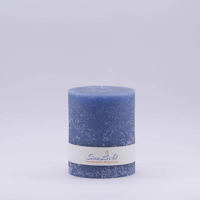 SinnLicht - Venta al por mayor Cirios pequeños - Vela rústica azul en forma de pilar | Ø 9,4 cm, altura 10,5 cm0