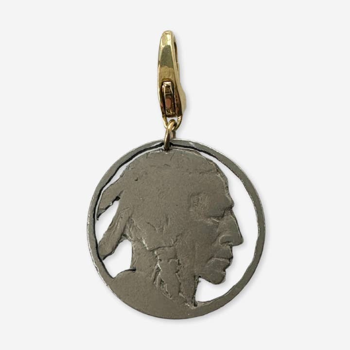 Vintage infödd amerikansk snidad buffelnickelberlock för wholesale av Lulu’s Petals