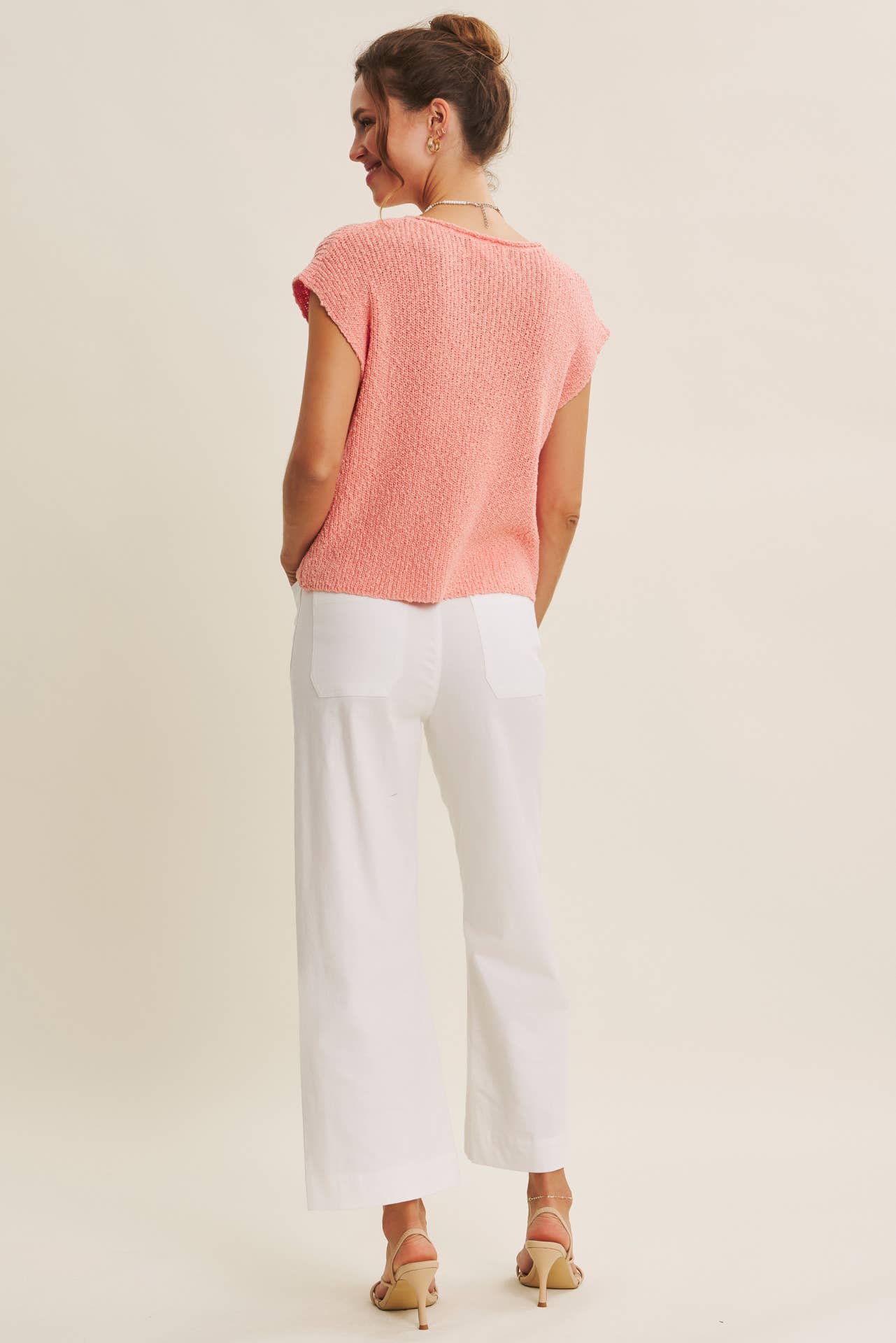 in february - Wholesale Knit Sweater - Women's - RELAXED FIT SLUB KNIT SWEATER TOP WITH SPLIT NECK22