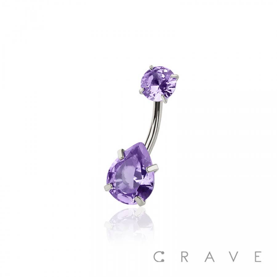 CRAVE - Wholesale Belly Ring - ROUND CZ TOP AND TEARDROP CZ PRONG SET CZ 316L SURGICAL STEE10