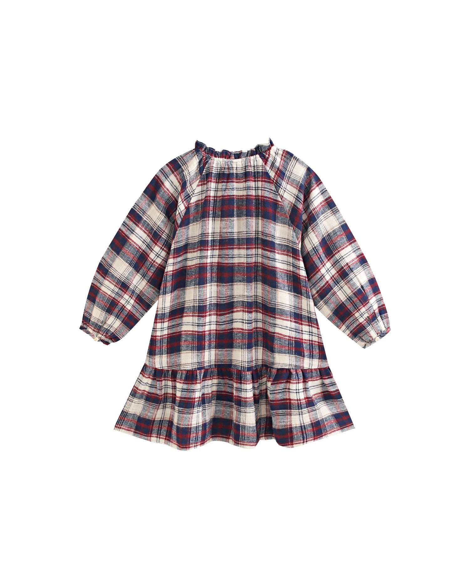 Dadati - Wholesale Dress - Kids - Blue and maroon plaid flannel dress0