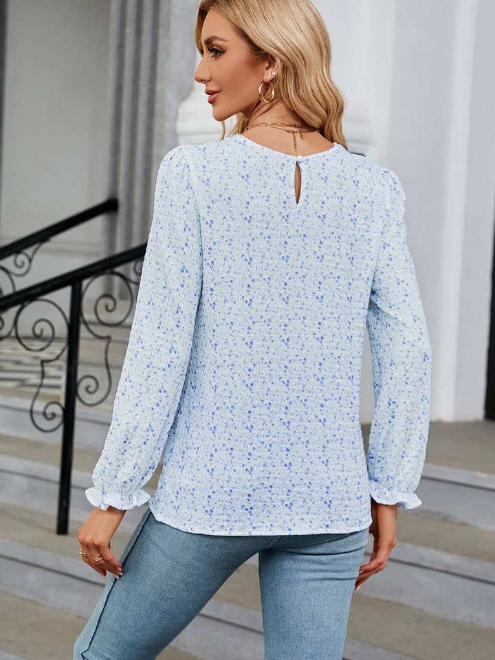 Lily Clothing - Wholesale Blouse - Women's - CWTBLL0196_WOMEN FLORAL RUFFLE SLEEVE ROUND NECK FALL BLOUSE9