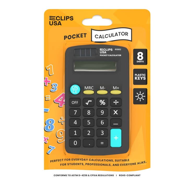 Eclips USA - Venta al por mayor Calculadora - Calculadora de Bolsillo, 8 Funciones, Energía Solar – 36 Uds1