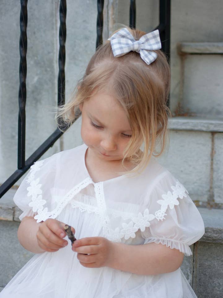 Ester Bow - Ice Blue gingham for wholesale by Liv & Loke