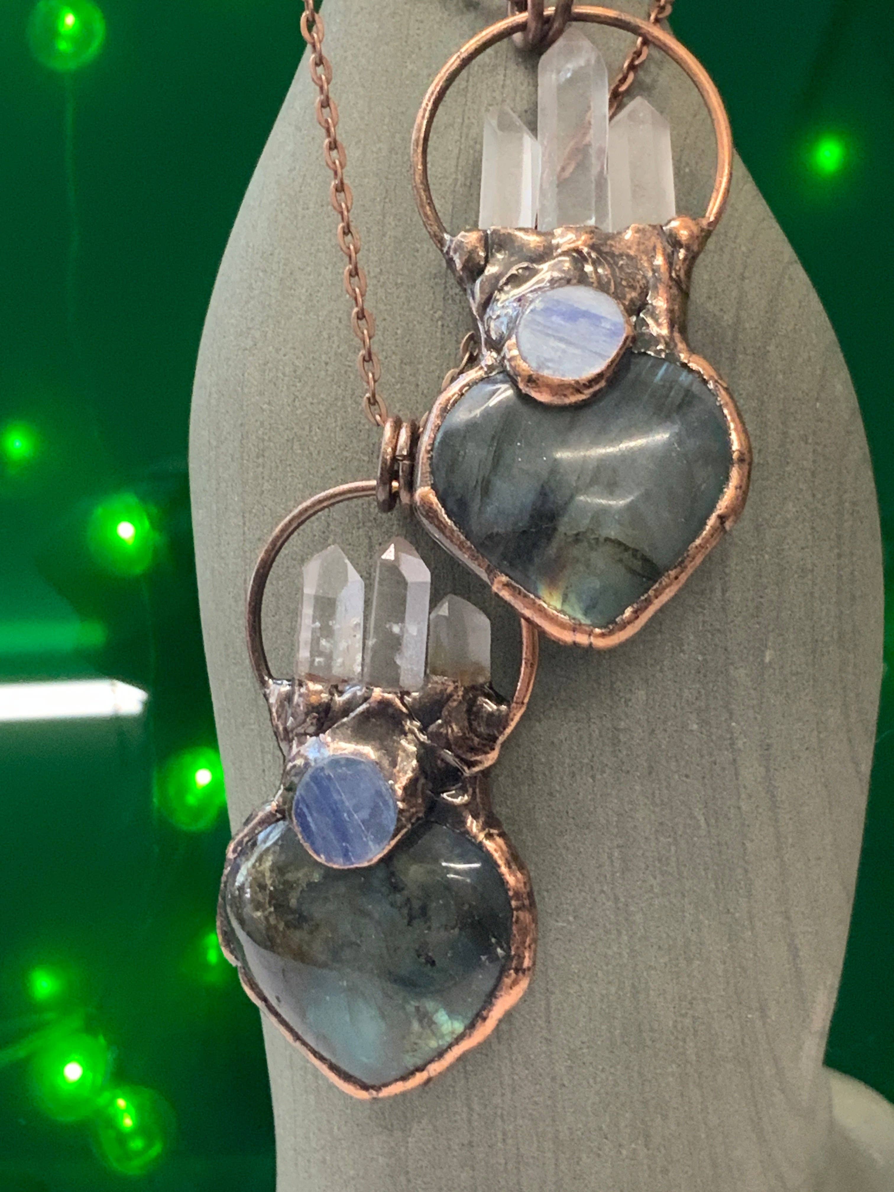 Peace Love Bling - Wholesale Pendant/Charm Necklace - Sacred heart labradorite crystal necklace1