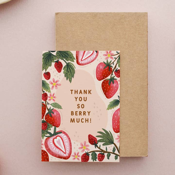Strawberry "Thank You So Berry Much" Thank You Card for wholesale by Anna Cheng Design
