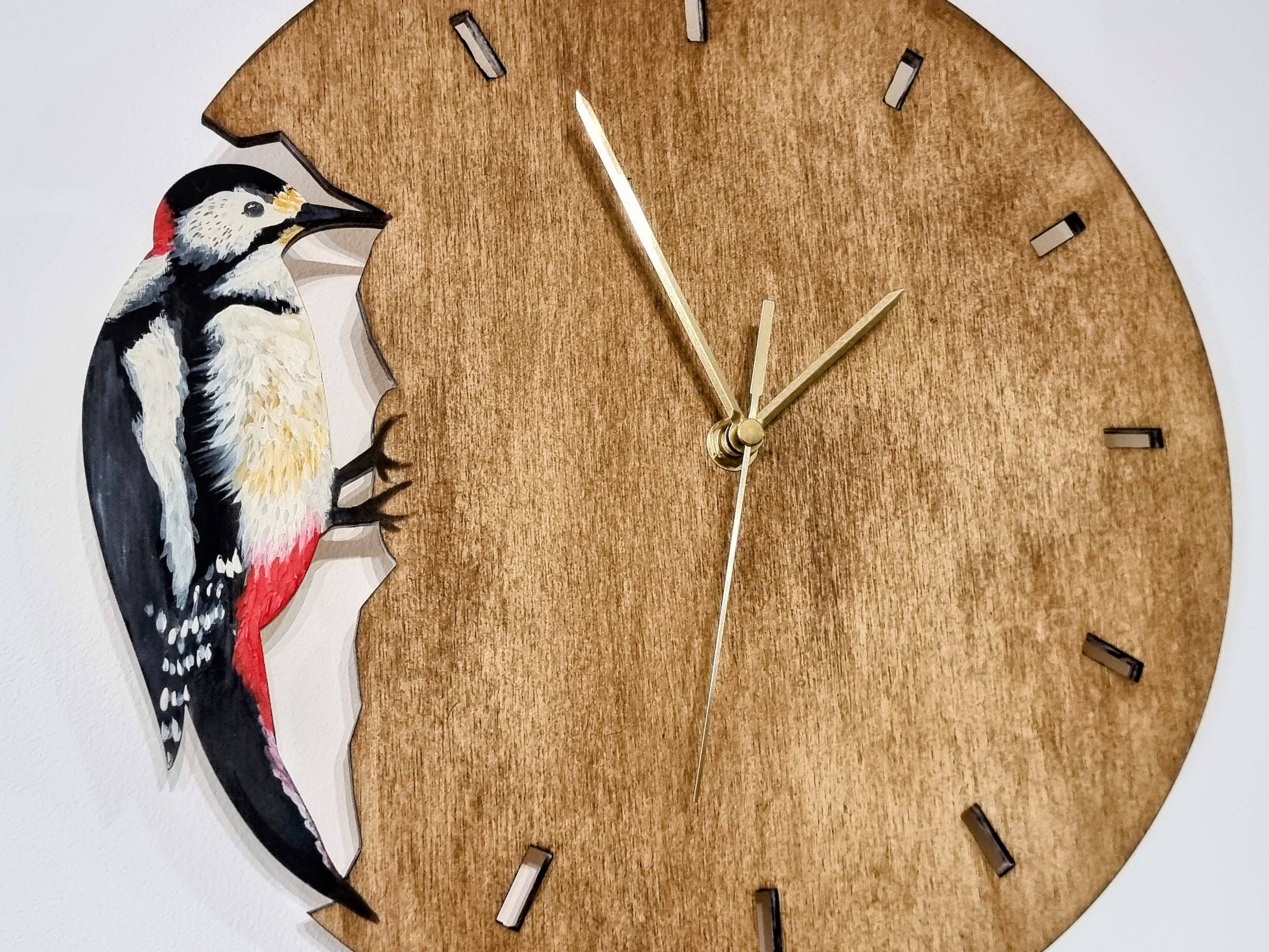 Wildflower Designs - Wholesale Wall Clock - Scottish Woodpecker Hand Painted Wooden Bird Wall Clock2