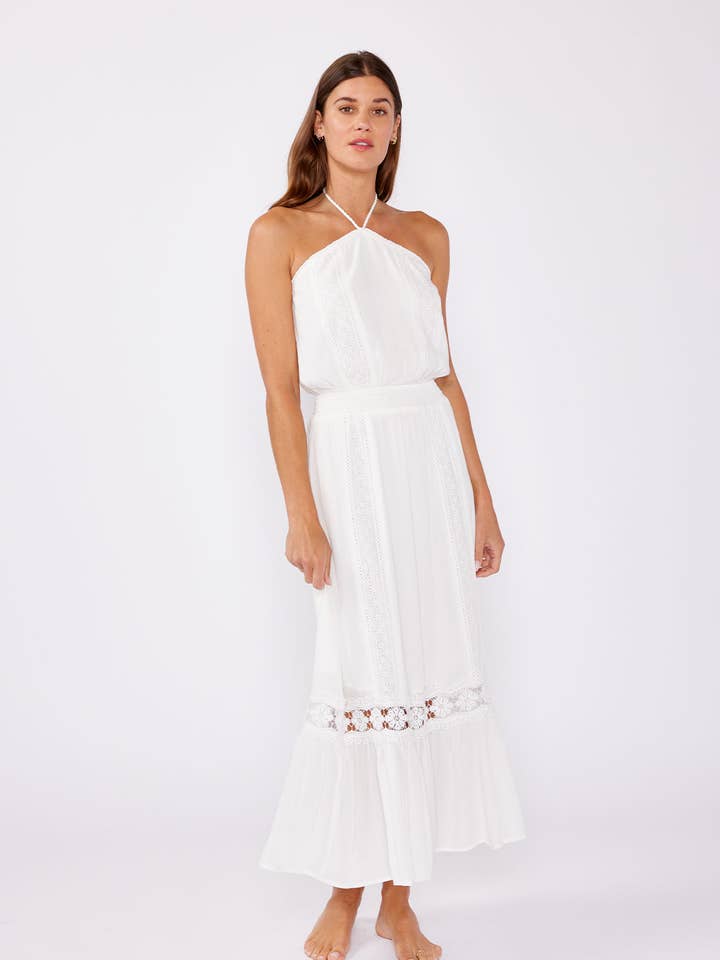 Eyelet Embroidered Smocked Halter Maxi Dress for wholesale by Lovestitch