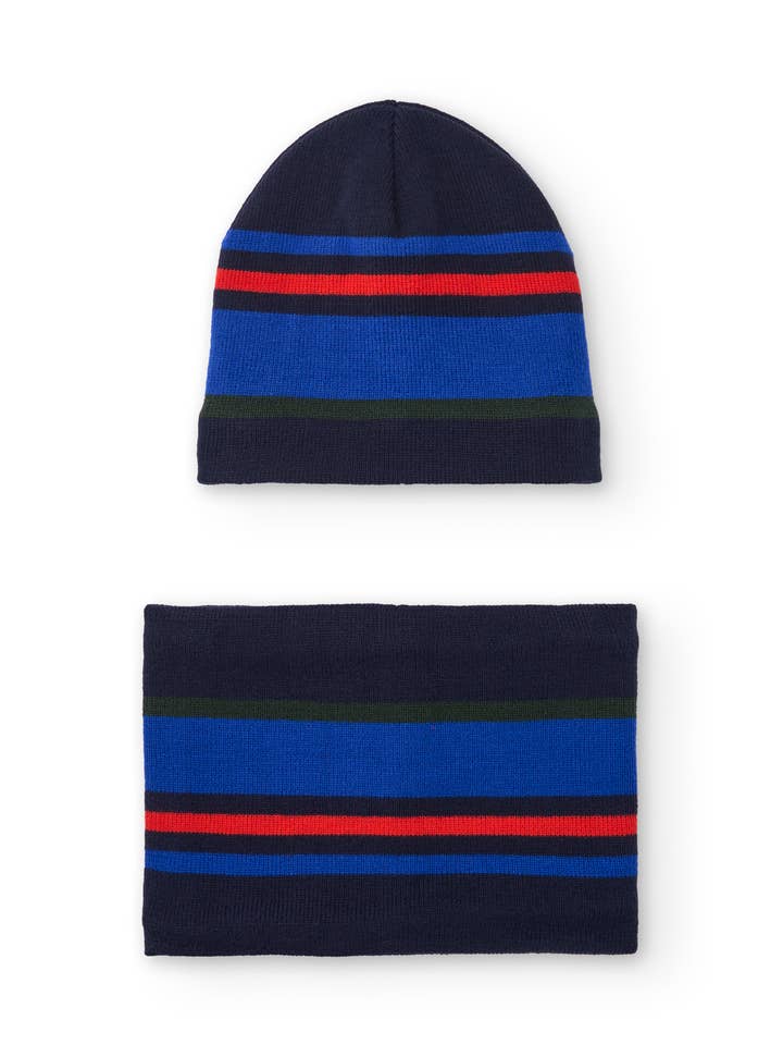Multicolor striped knit hat and neck warmer set for wholesale by tuc tuc