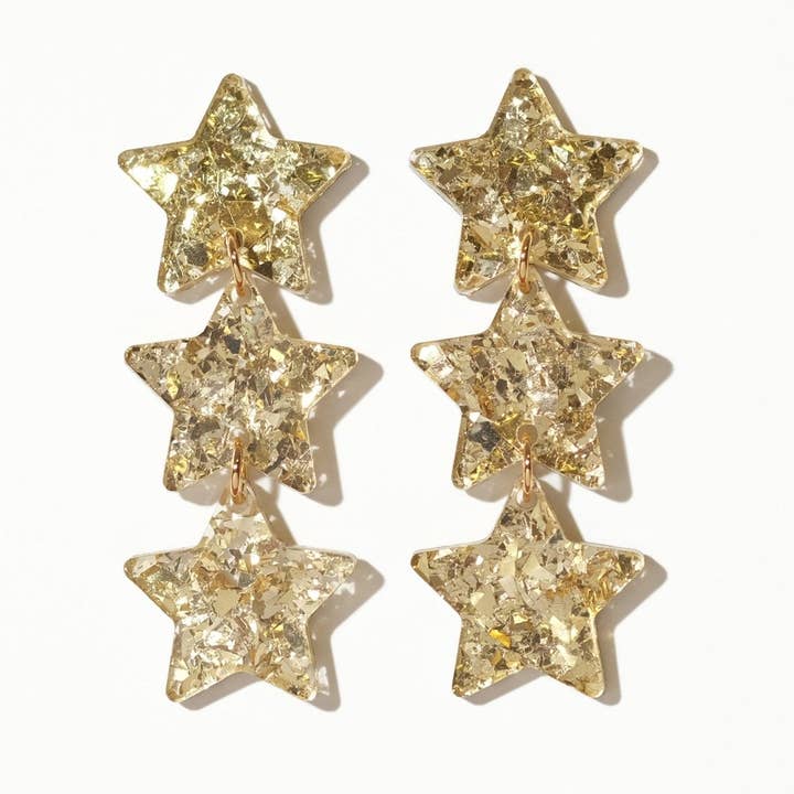 Star Chain Dangle Earrings - Champagne Gold Glitter for wholesale by Sleepy Mountain