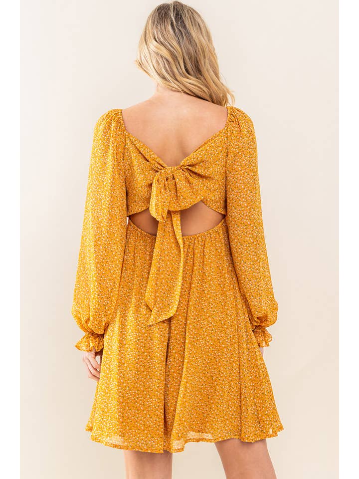 PUMPKIN SPICE ED5292 FLORAL CHIFFON FLARE DRESS WITH OPEN BACK for wholesale on Faire