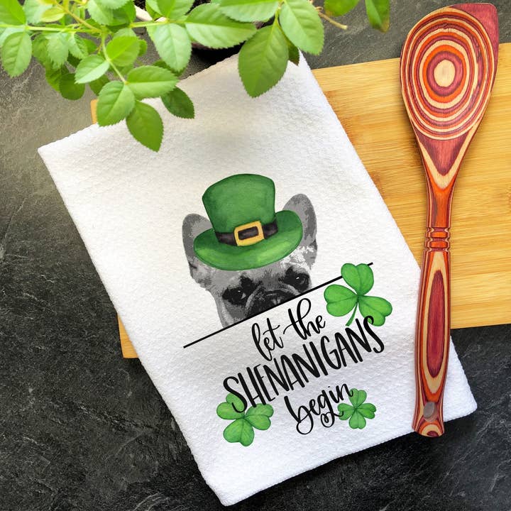 Torchon de cuisine pour la Saint-Patrick, bouledogue français pour la vente par Swanky Bazaar