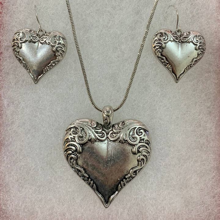 FR5720 Ensemble de pendentifs en forme de cœur filigrané en argent bruni de 16 pouces pour la vente par 0011 PREMIERE