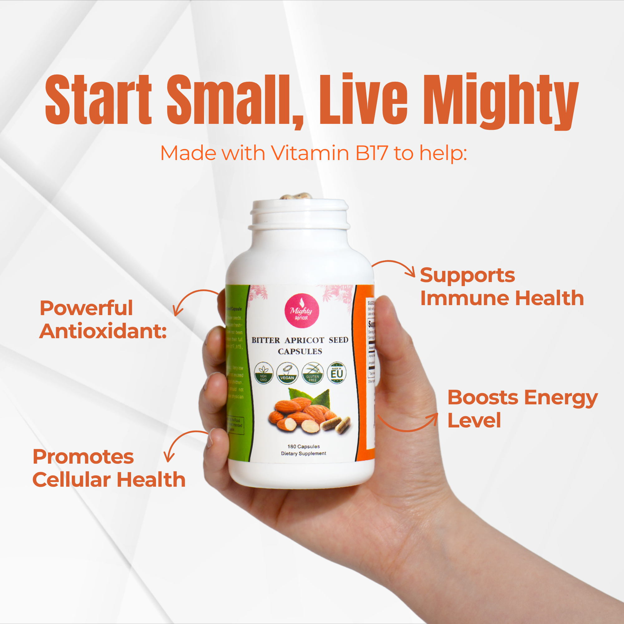 Mighty Apricot – Suplemento/vitamina oral por atacado – Mighty Apricot Cápsula de Semente de Damasco Amargo 500mg2