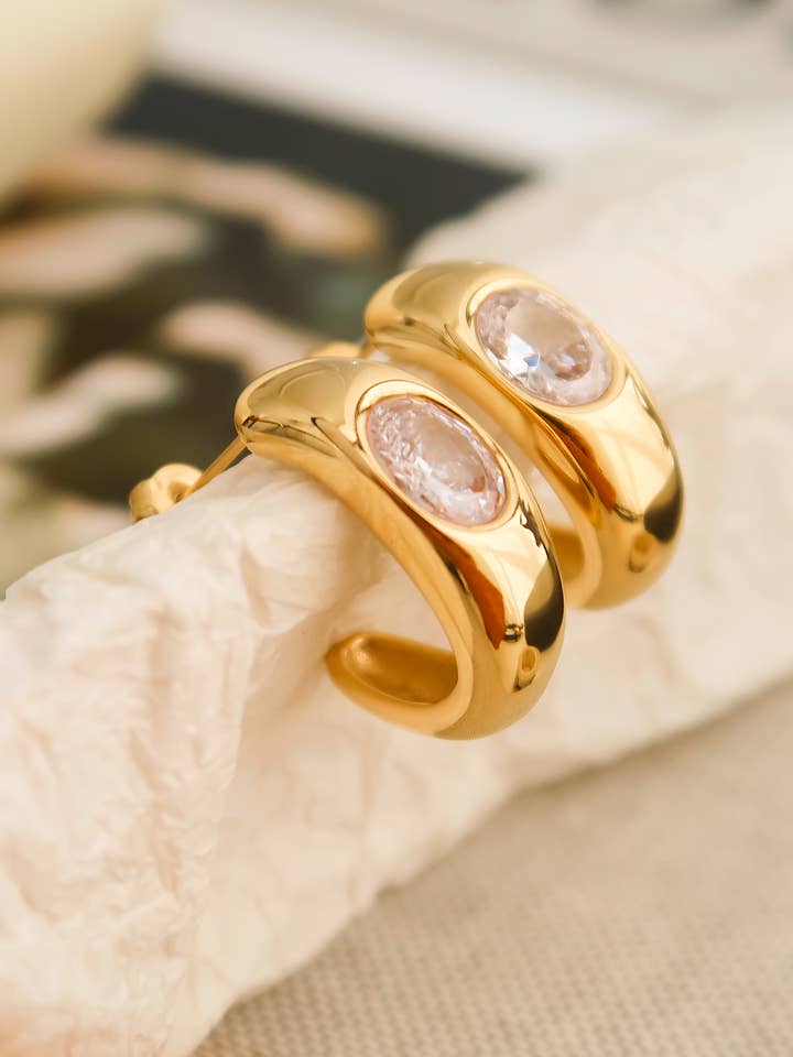 Aliénor 18K Gold Non-Tarnish CZ Classic C Hoop Earring for wholesale by Flânerie by MAIQ