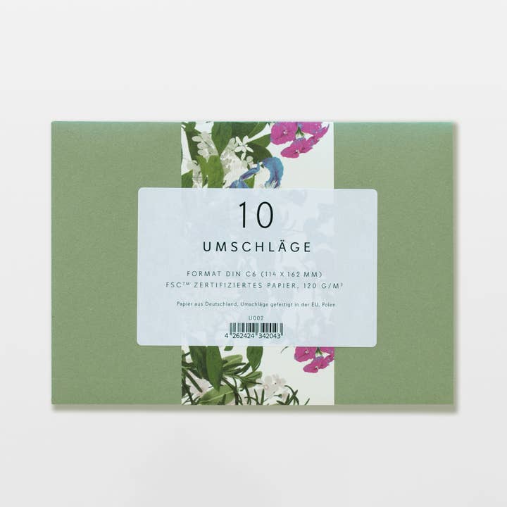 Set da 10 buste verdi sostenibili in carta FSC per la vendita all'ingrosso da parte di Wildblumen Atelier