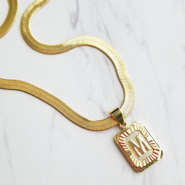 Initial Medallion with a Herringbone Chain for wholesale by Good Karma Designs