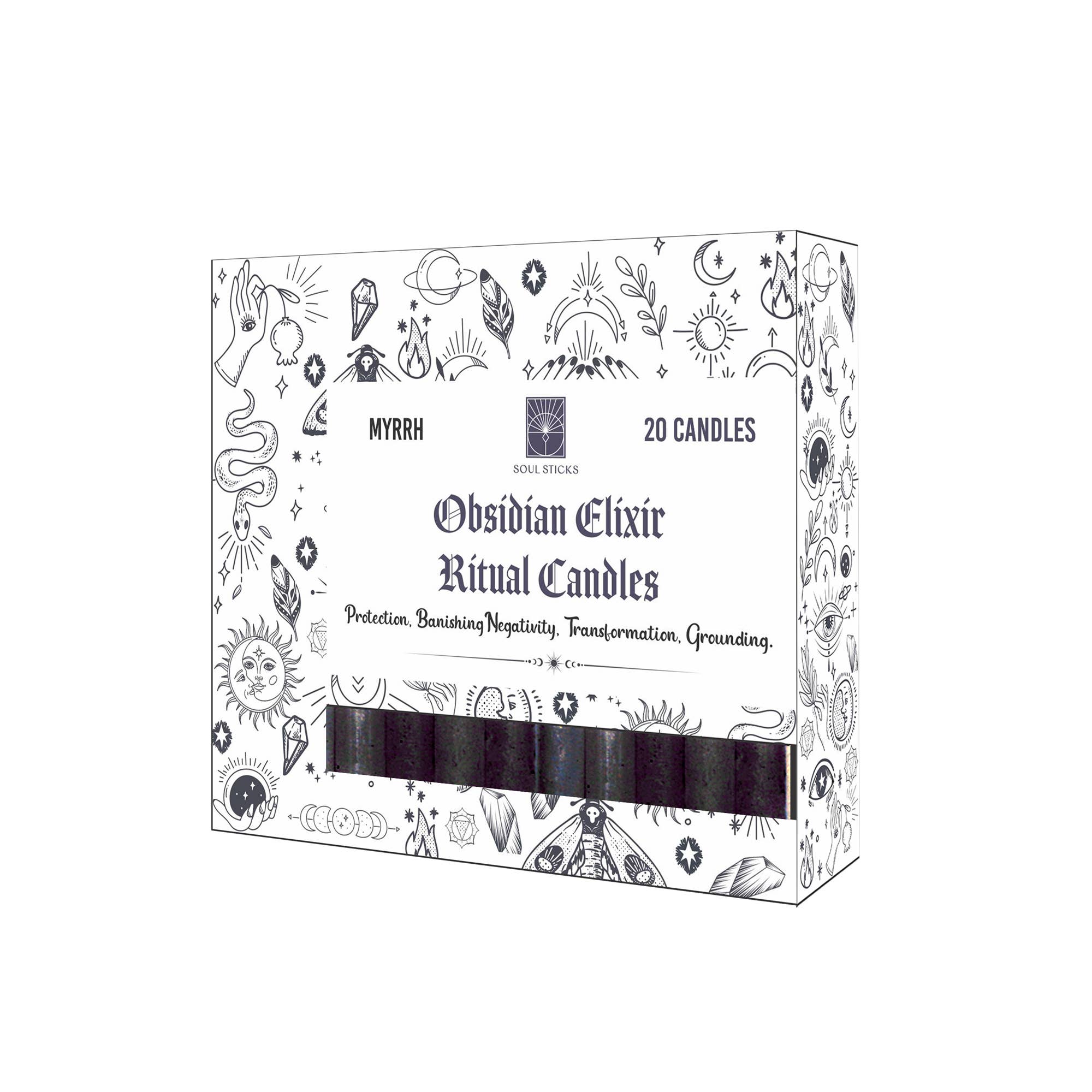 Designs by Deekay Inc. - Wholesale Tapered Candle/Candlestick - Soul Sticks - Obsidian Elixir Myrrh Vanilla Ritual Candle