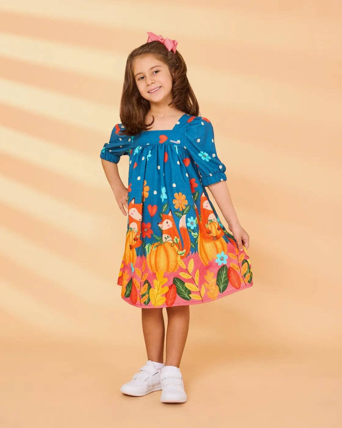 Mundo Coala - Wholesale Dress - Kids - Children's Dress with Blue Fox Print - Mundo Coala1