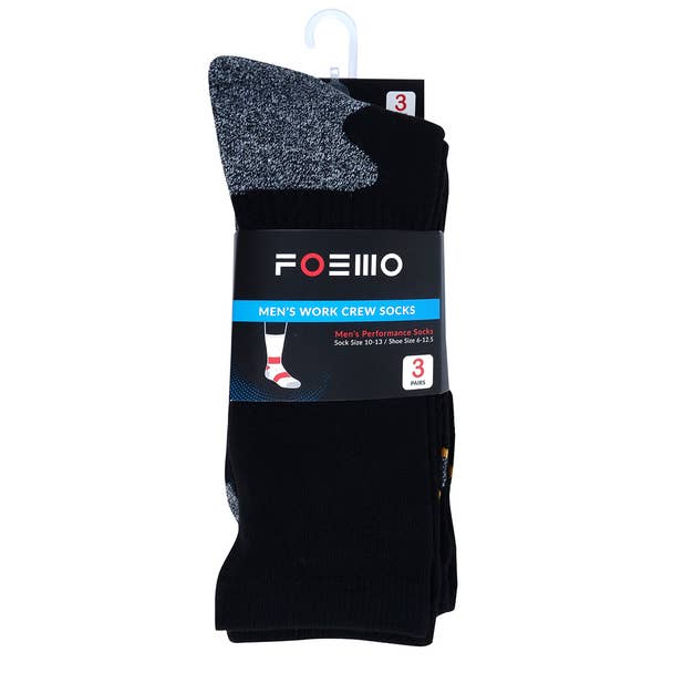 Selini New York - Wholesale Socks - Men's - 3-Pack Men's Black Heavy Duty Crew Socks