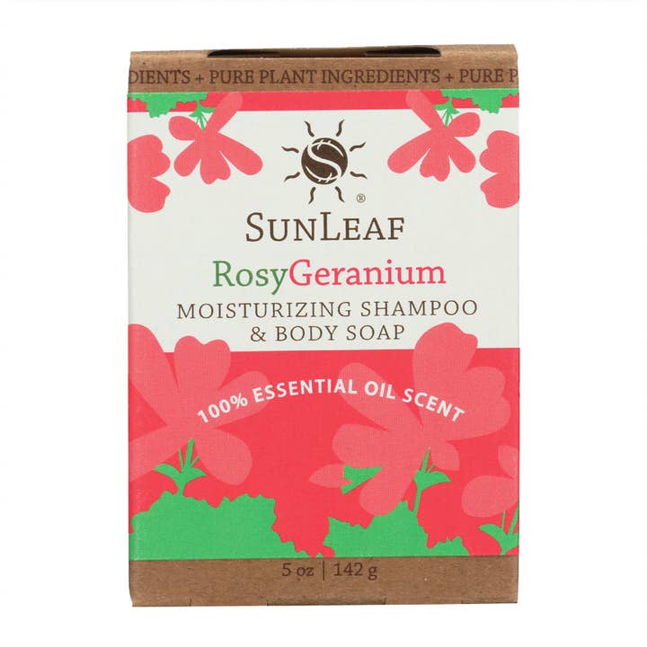 Shampooing et savon pour le corps au géranium rose pour la vente par SunLeaf Naturals