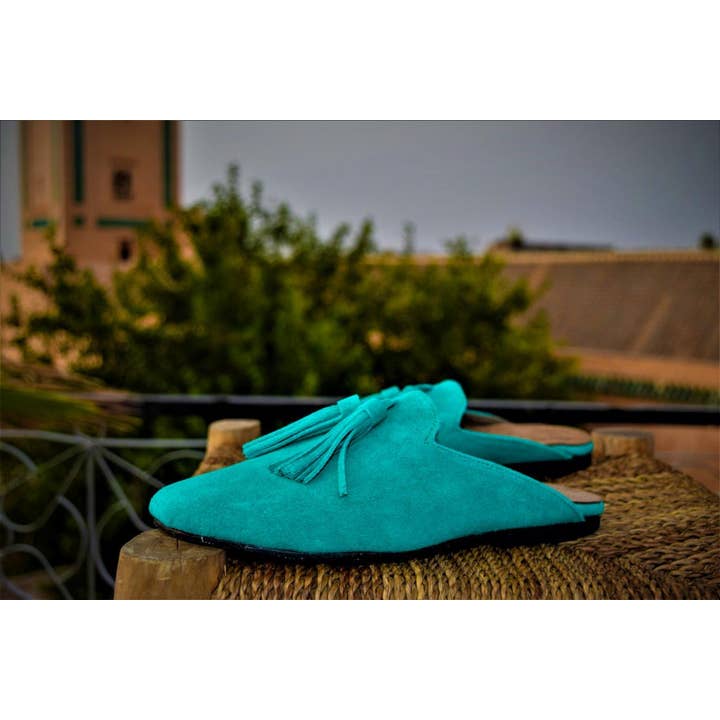 Mikwi - Vente Mules – femme - Mules en cuir suédé pour femmes, mocassins en cuir, turquoise2