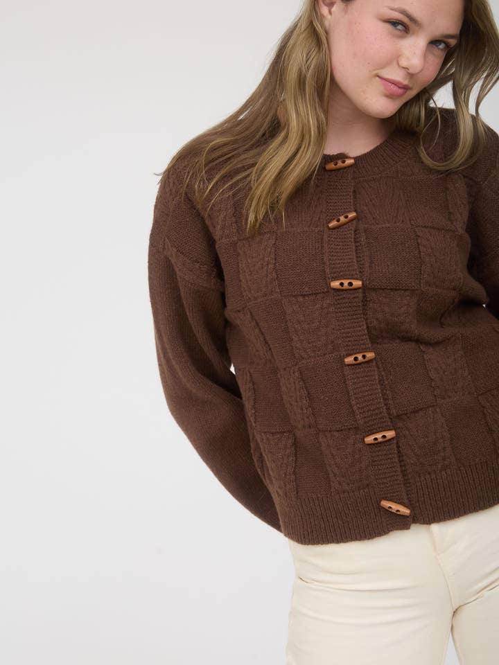 Blu Pepper - Wholesale Knit Sweater - Women's - CHECKERED TOGGLE BUTTON DOWN KNIT CARDIGAN11