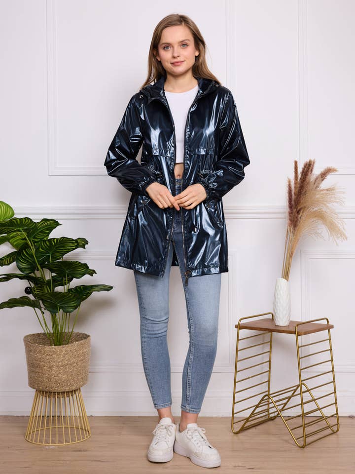 SOFTY - Wholesale Raincoat - Women's - Iridescent effect drawstring waterproof jacket S56038