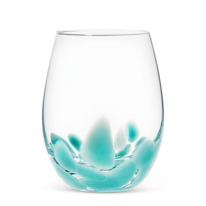 Abbott – wholesale Wine glass – Fused Dots Stemless Wine Glass - Turq - 4.5"H(18oz)