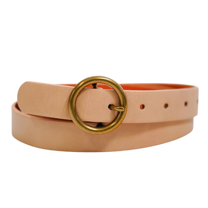 Brass-Toned Circle Buckle Leather Belt for wholesale by Most Wanted USA