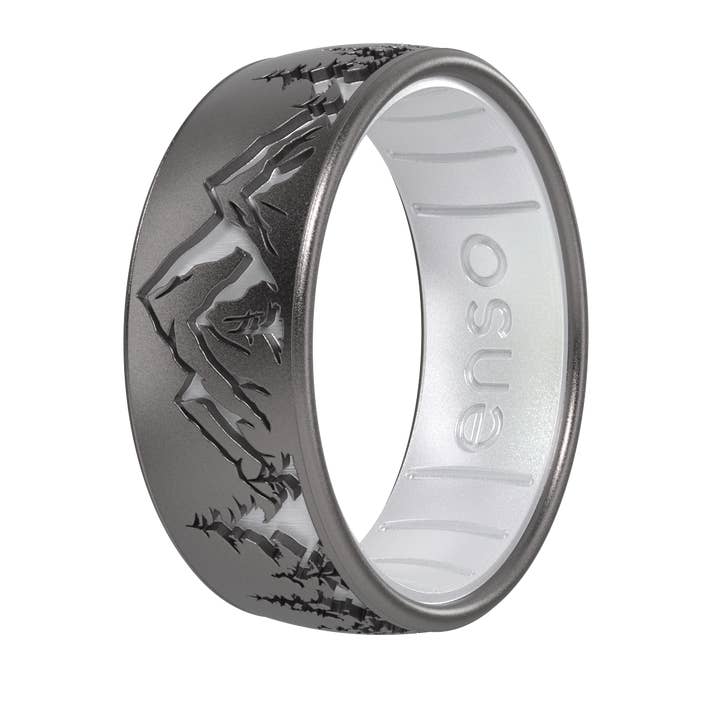 Etched Silicone Ring - Peak - Platinum/Pearl for wholesale by Enso Rings