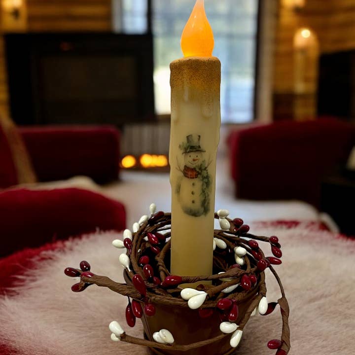 Small Town Dusk - Wholesale Flameless Candle - Vintage Snowman Christmas Battery Operated Taper Candles