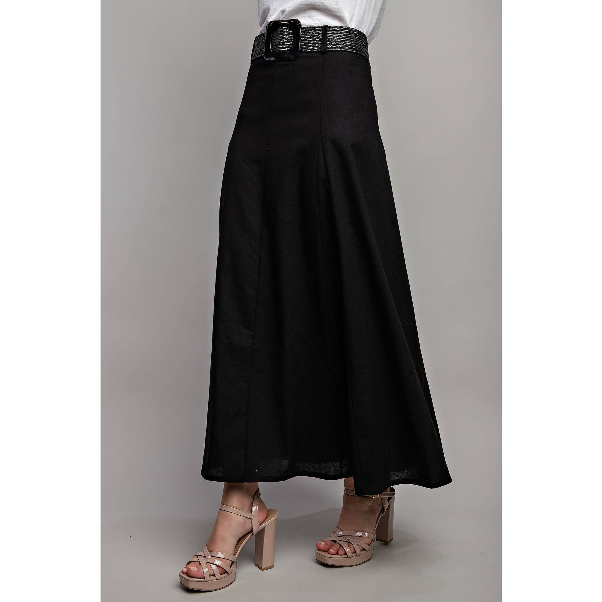 Sweet Generis - Vendita all'ingrosso Gonna - Donna - Gonna lunga svasata in lino con cintura inclusa6