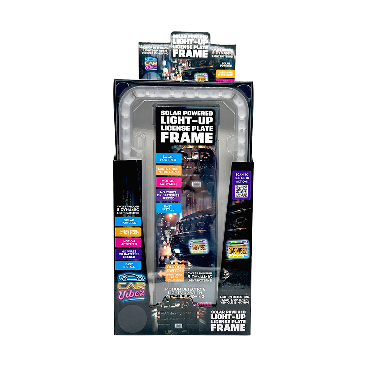 Novelty Brands - Wholesale String Lights - Car Vibez Solar Light-Up License Plate Frame - 6/Display3