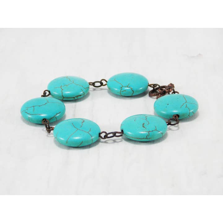 Ninolia – Großhandel Perlenarmband – Große runde Perlenarmbänder Frauen Türkis Stein Flat Bead Bracelet Großmutter Geschenke Edelstein Statement gefärbt Türkis Schmuck Große Scheibe4