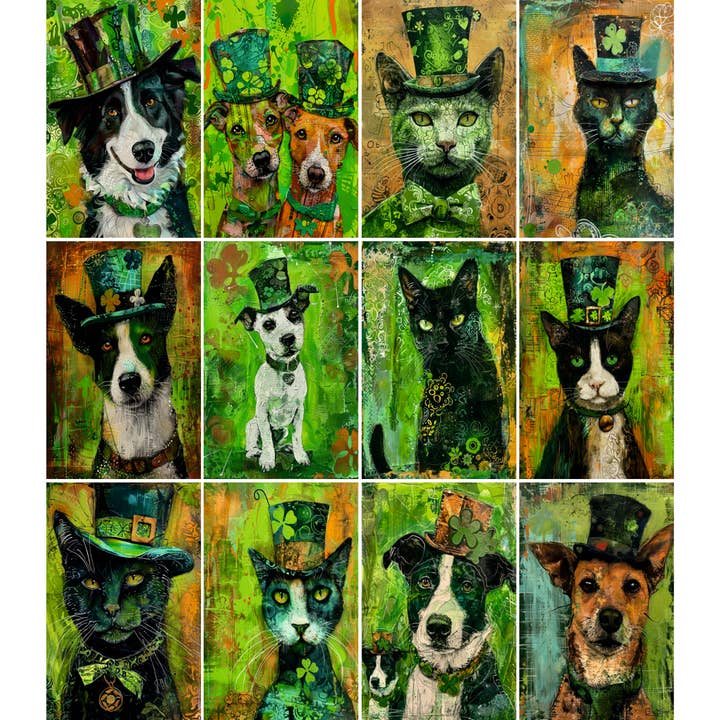 St Patrick Cats and Dogs Rice Papers, 8 x 10.5 inch (A4) for wholesale by Craft Kreatively