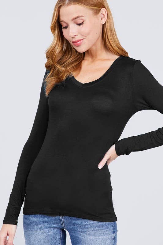 Vanilla Monkey - Wholesale Knit Top - Women's - Basic Solid Long Sleeve V-neck Top0