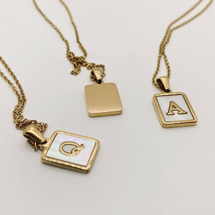 Mio Queena - Wholesale Pendant/Charm Necklace - Square Initial 18K Gold-plated Stainless Steel Necklace