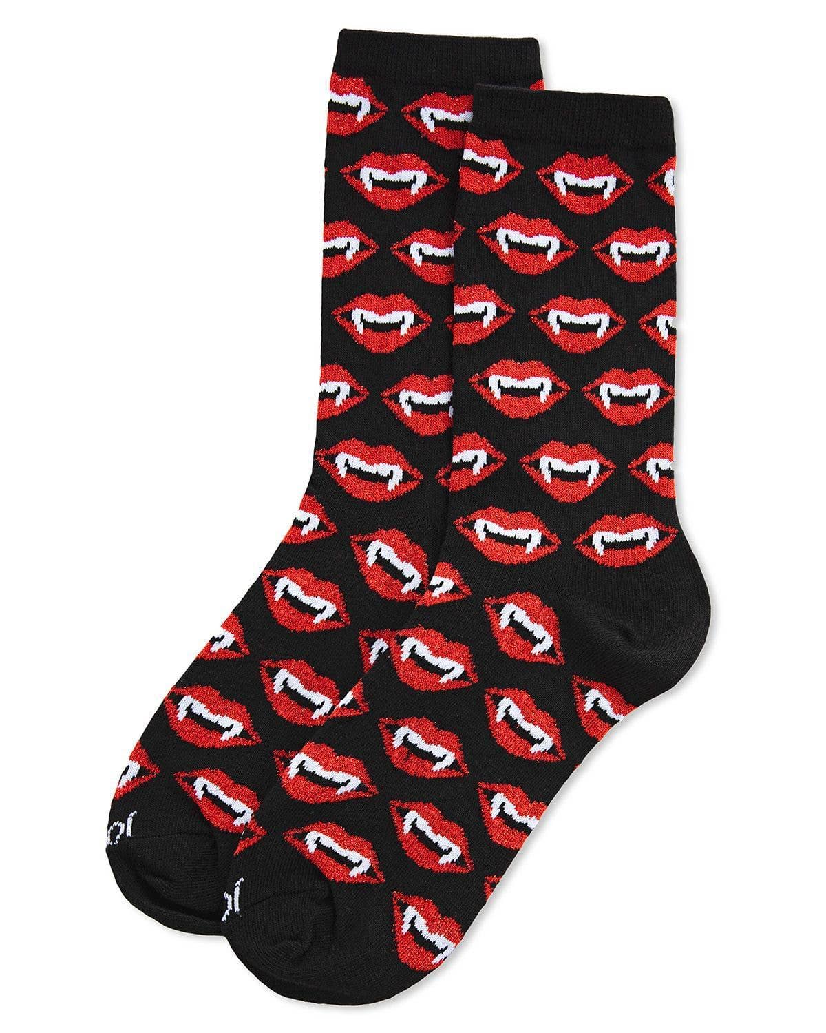 Black MeMoi Vampire Lips Novelty Crew Socks for wholesale on Faire2