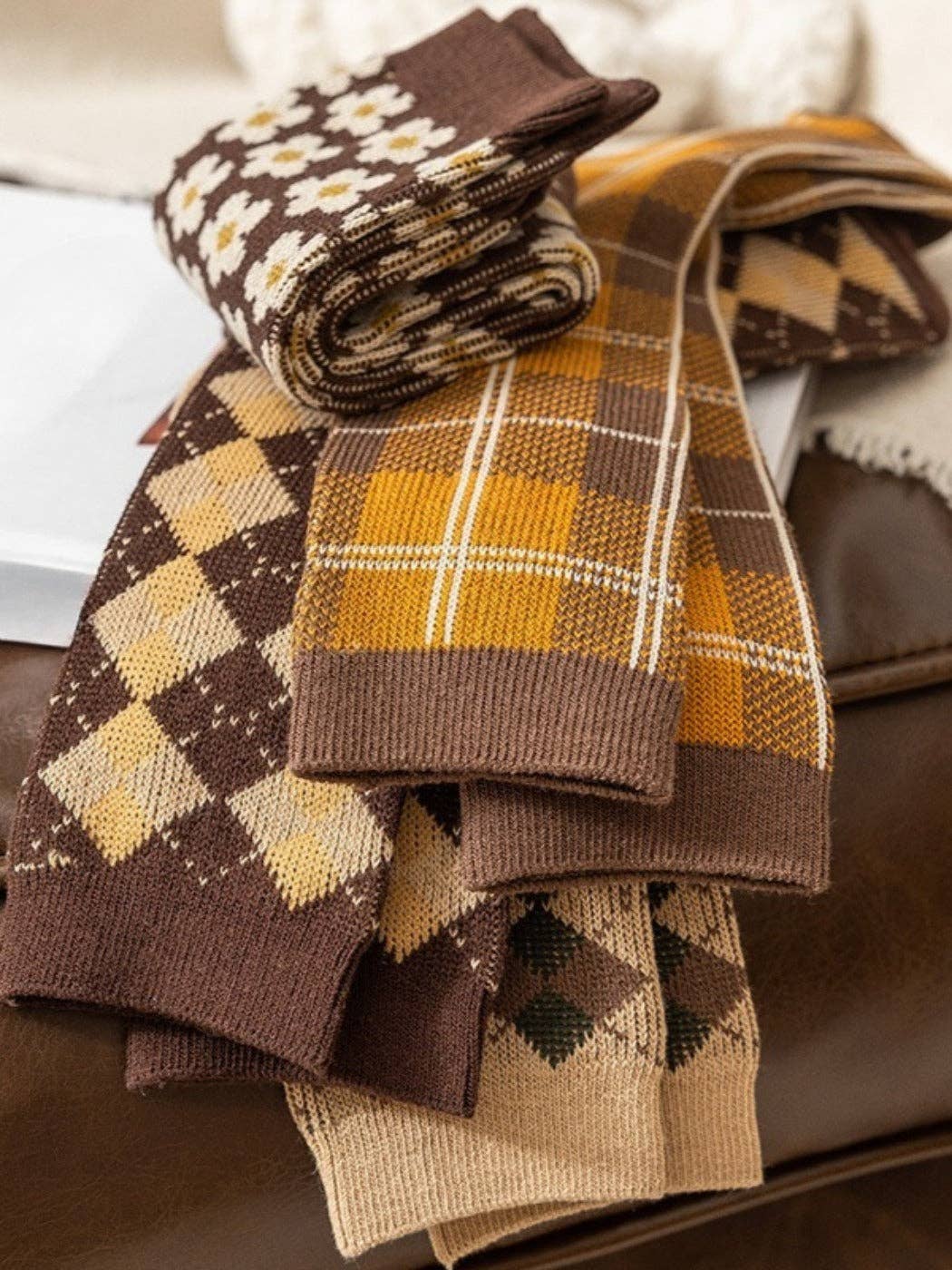 Funkyrel® Atzbranding Limited - Vente Chaussettes – femme - Rufia - Chaussettes d'hiver mi-mollet ton marron rétro6