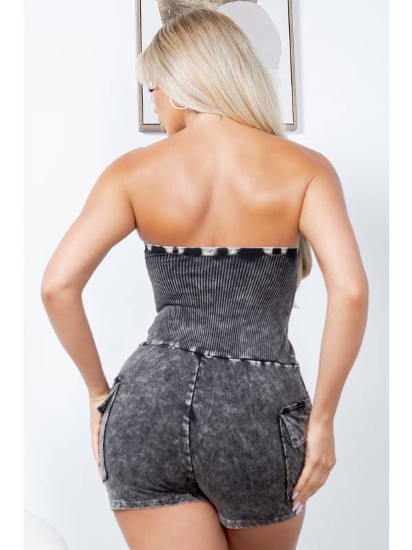 Jour - Wholesale Romper - Women's - Mineral Washed Tube Corset Romper GD43314