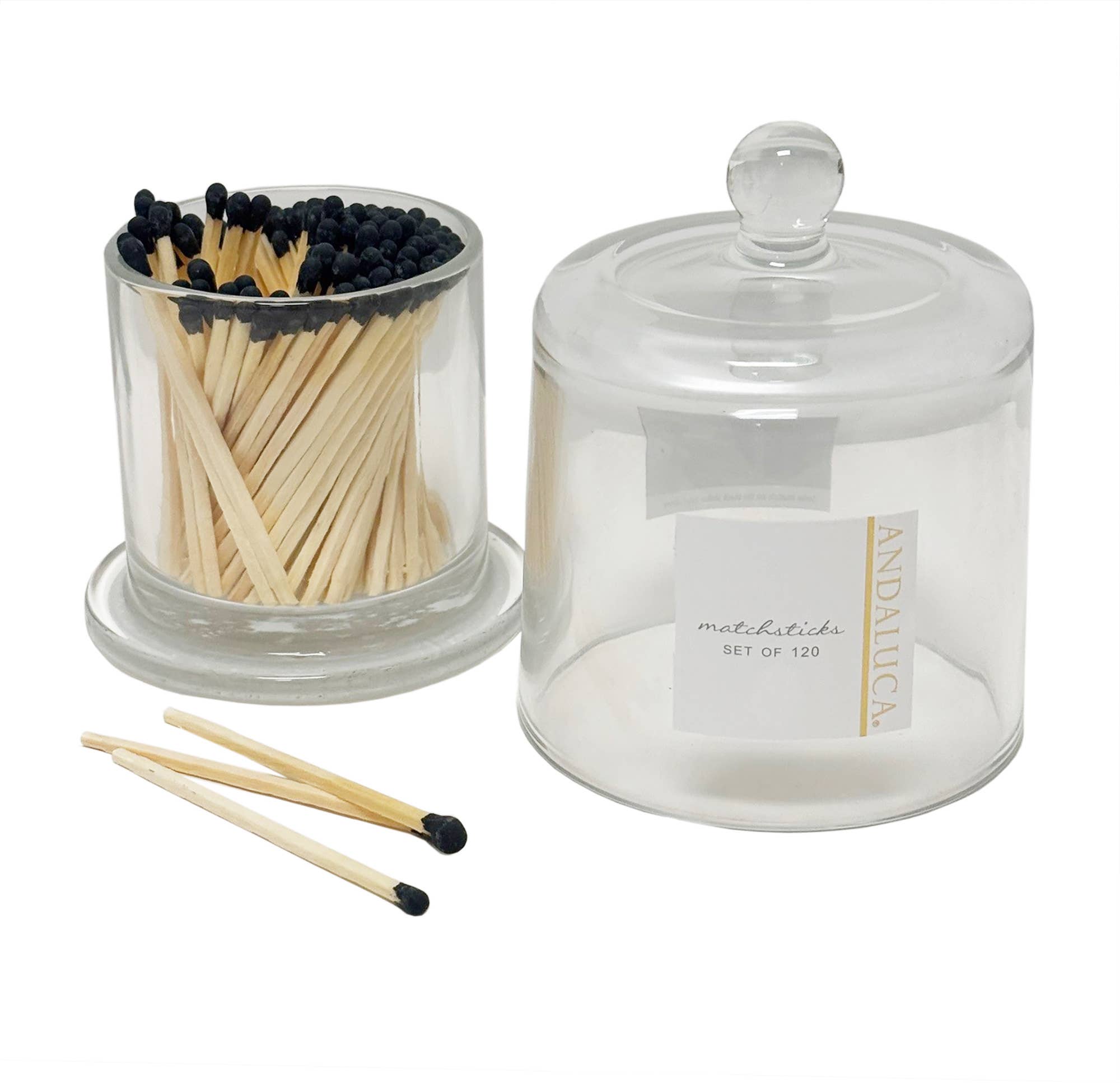 Andaluca - Wholesale Matches - Glass Jar with Lid & 120 Wooden Black Matches4