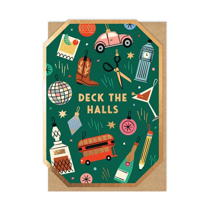 Carte Deck The Halls | Carte de Noël | Carte de luxe en papier métallisé pour la vente par Stormy Knight