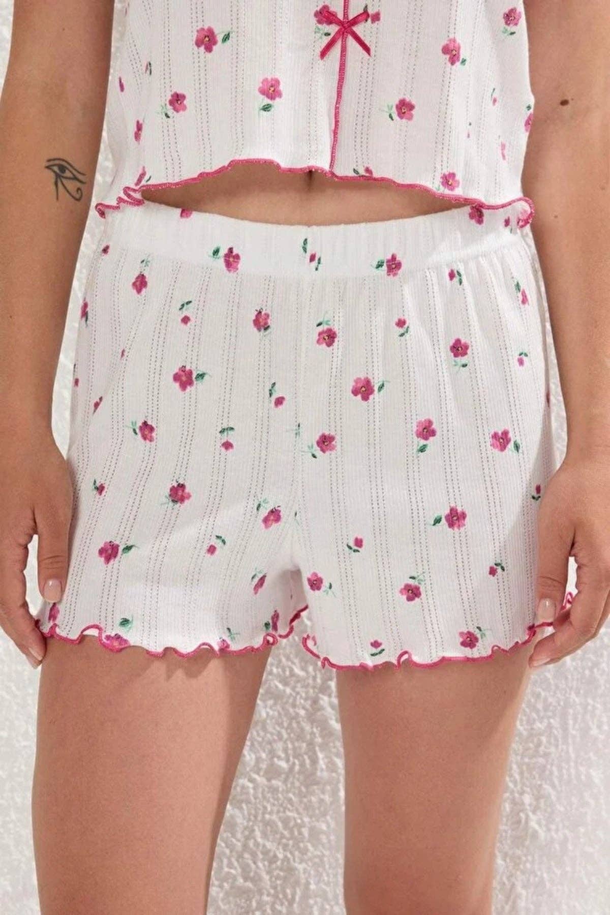 Hoxton Gal – wholesale Sleepwear set – Women's – 2 Piece Ribbon/Bow Detail Ribbed Knit Pajama Set with Shorts7