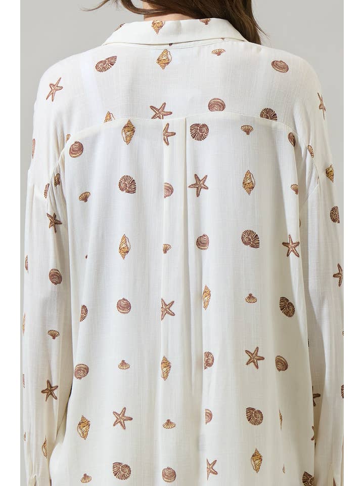 IVORY BROWN Cerise Shells Dalton Boyfriend Button Down Shirt for wholesale on Faire