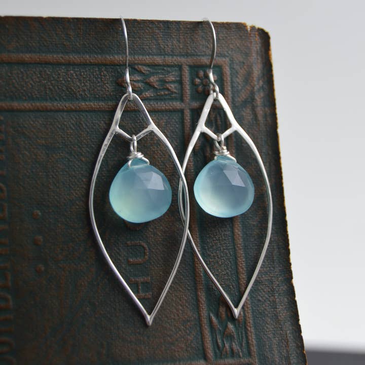 Aqua Quartz gemstone drop Silver Earrings - Summer Jewelry for wholesale by Whitelotus Design