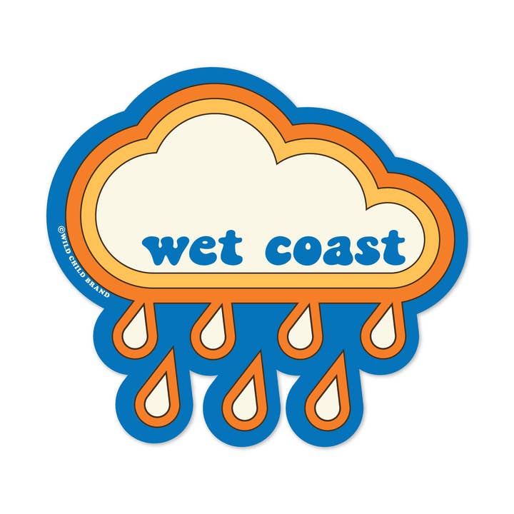 Wet Coast Sticker | Retro PNW Rain Cloud Funny Coastal Decal for wholesale by Wild Child Brand