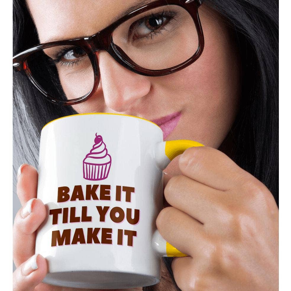 3dRose - Vente Tasse à café - 3dRose, Image de cupcake avec le texte "Bake It Till You Make It", Tasse1