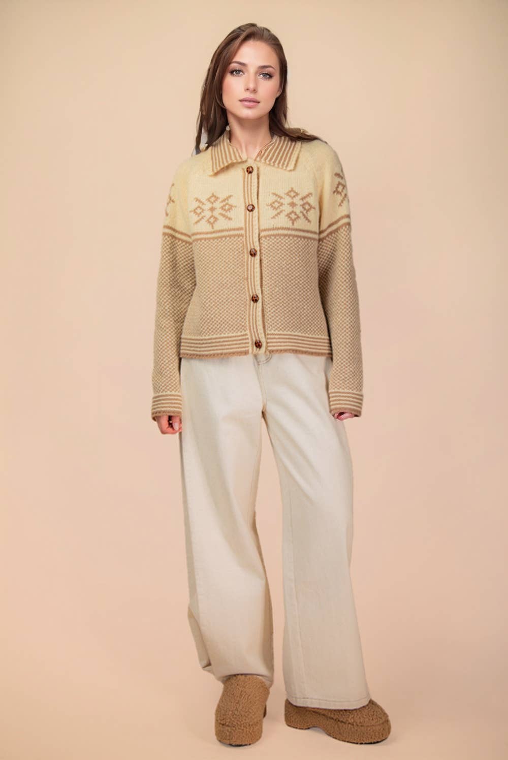 VERY J - Vendita all'ingrosso Cardigan - Donna - Cardigan Maglione a Maglia con Colletto Grafico 12W3511N5