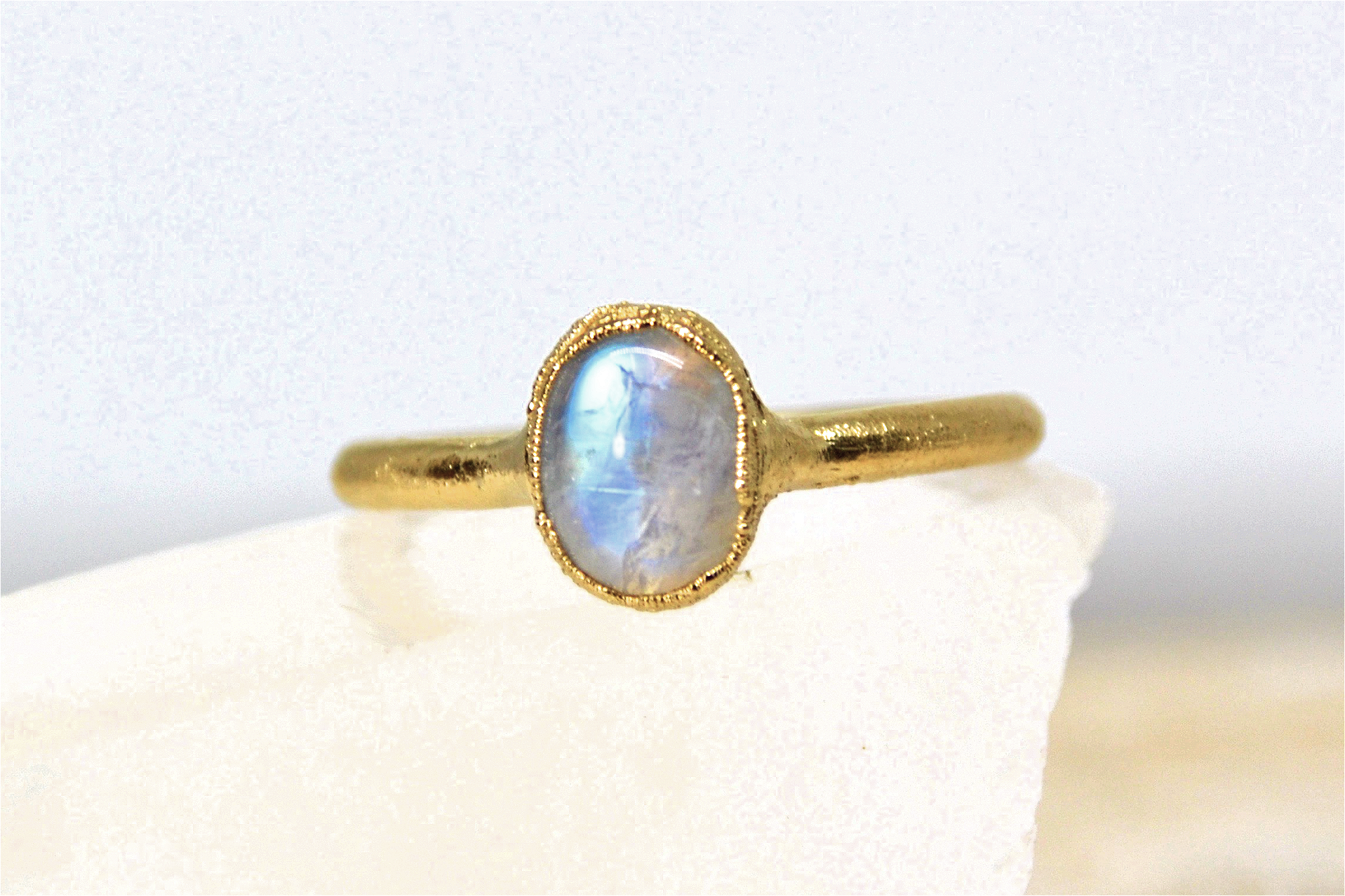 Daddy Daughter Jewelry - Wholesale Single Stone/Solitaire Ring - Gold Moonstone Ring | Rainbow Moonstone Ring | June Ring0